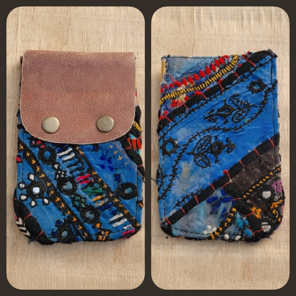 🍳🧠 Free People Boho Embroidered Repurposed vtg banjara hippie Wallet card case